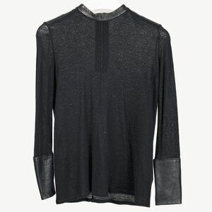 Helmut Lang Black Angora Leather-Trim Cozy Long Sleeve Top